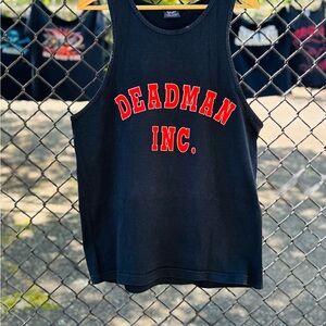 WWF Vintage 2001 Black 'DEADMAN INC.' Graphic Tank Top - Red Lettering